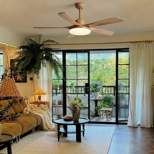 Natural Wood Finish LED Ceiling Fan