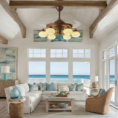 Walnut Retractable Ceiling Fan Light