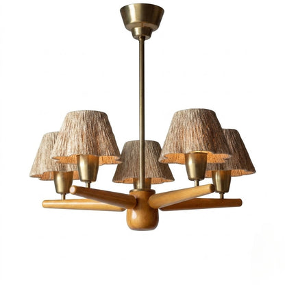 Solid Wood and Brass 5-Light Chandelier