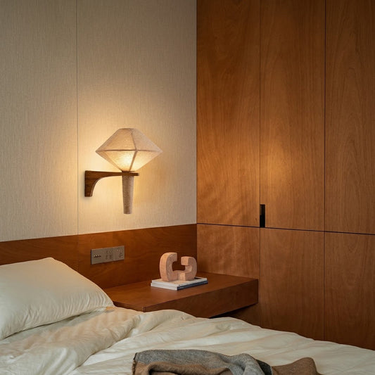 Wood and Fabric Japandi Wall Sconce
