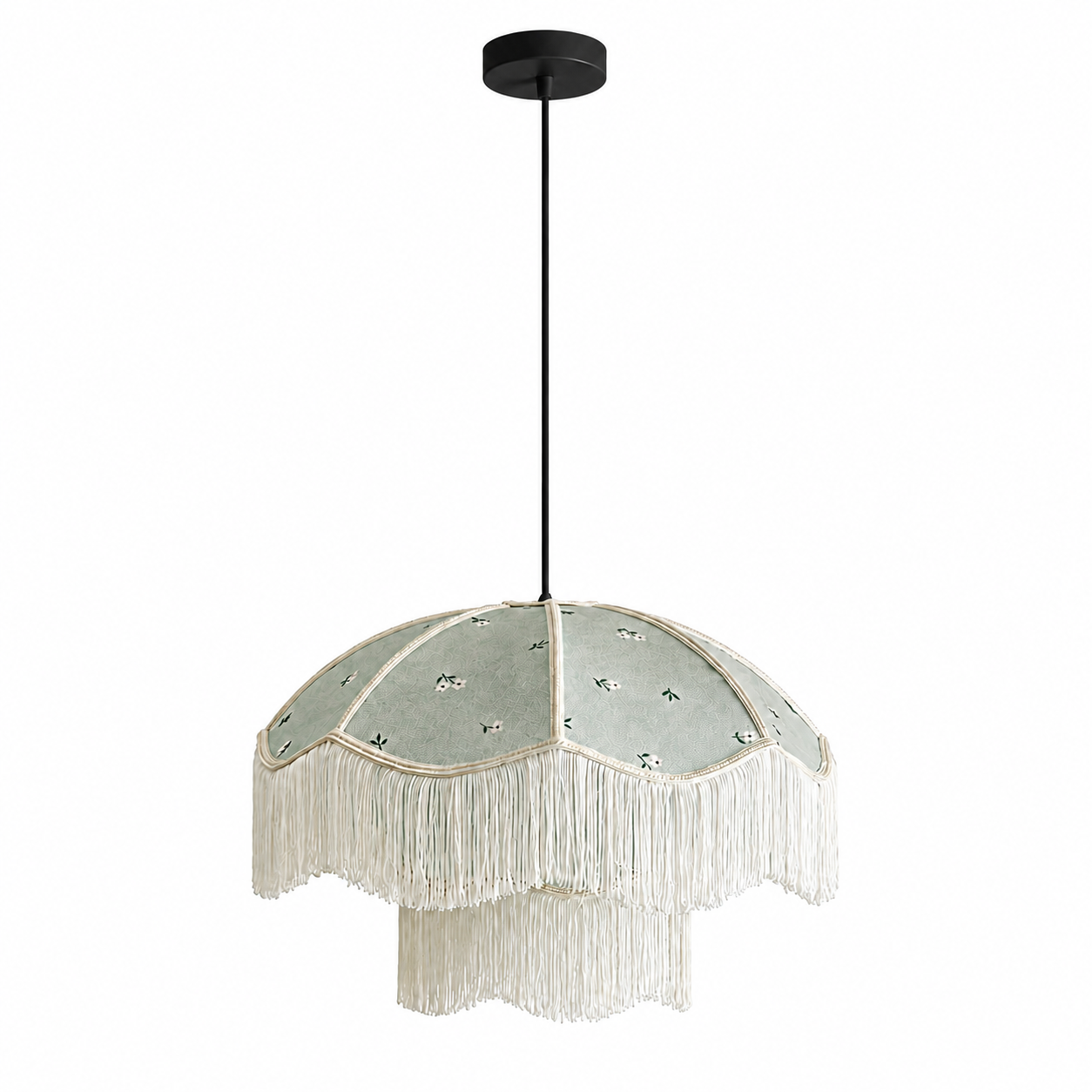 Sage Green Floral Fringe Pendant Light