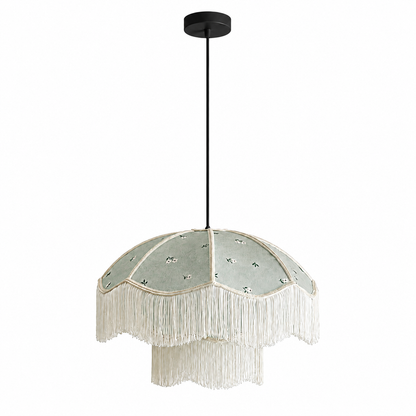 Sage Green Floral Fringe Pendant Light