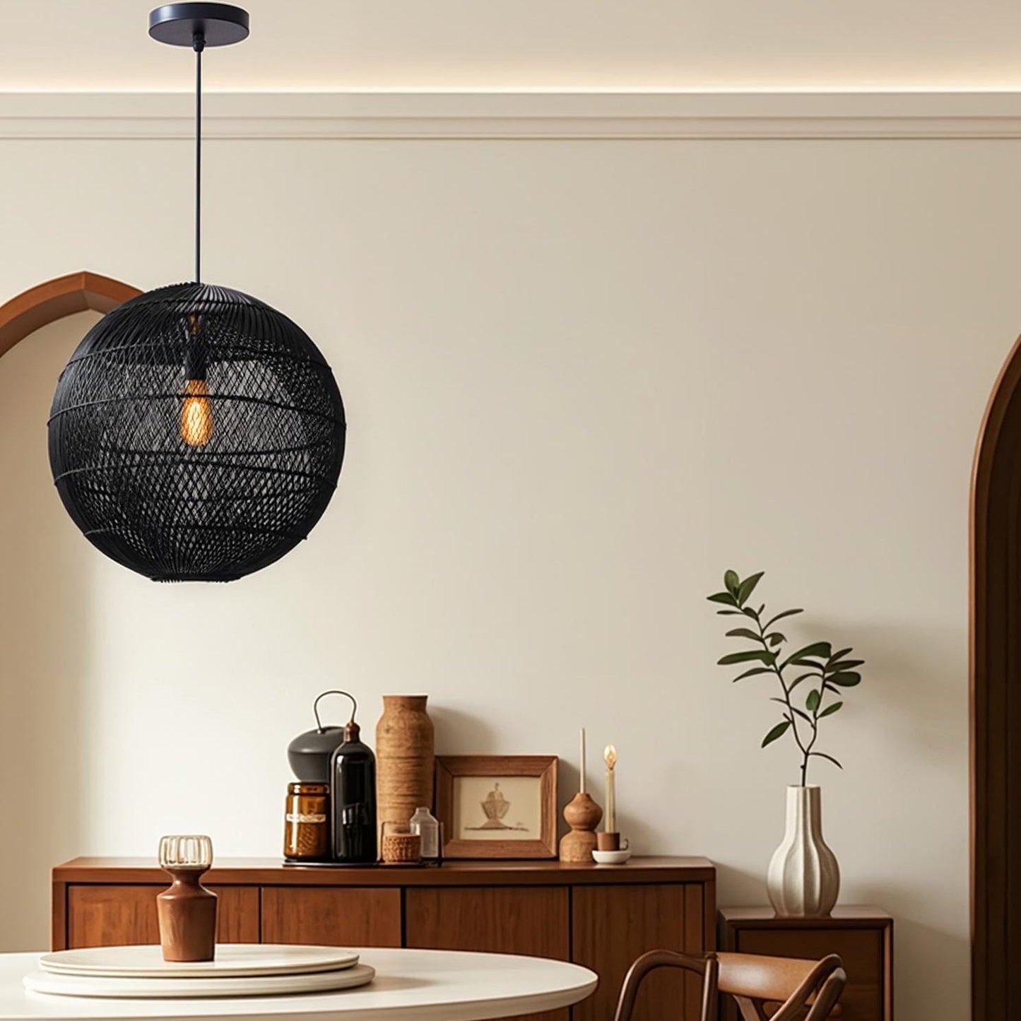 Hand-Woven Rattan Globe Orb Pendant