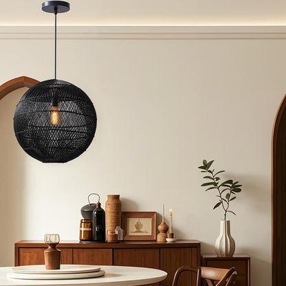 Hand-Woven Rattan Globe Orb Pendant