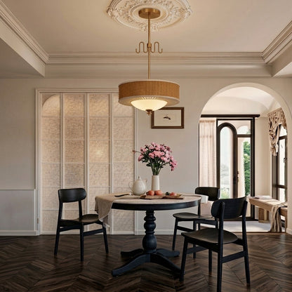 Rattan and Brass Pendant Light
