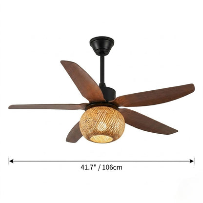 Woven Bamboo Shade Ceiling Fan Light