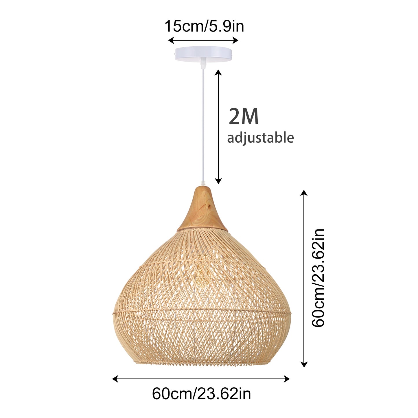 Rattan Teardrop Pendant with Wood Top
