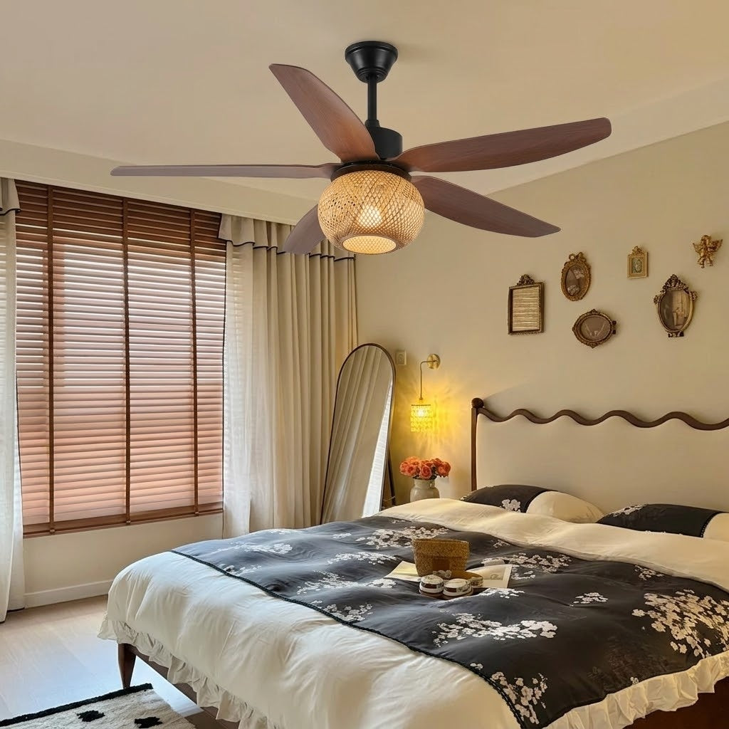 Woven Bamboo Shade Ceiling Fan Light