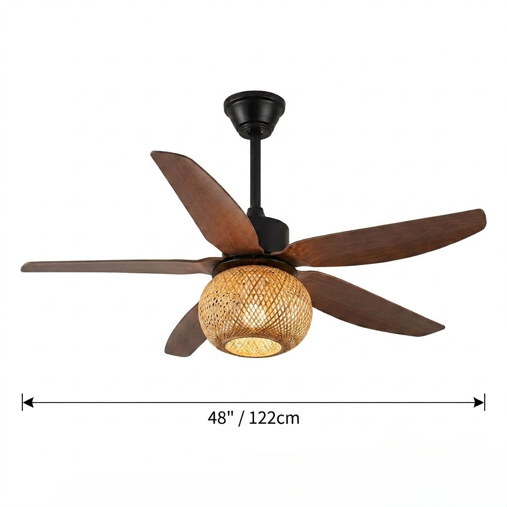 Woven Bamboo Shade Ceiling Fan Light