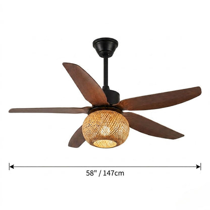 Woven Bamboo Shade Ceiling Fan Light