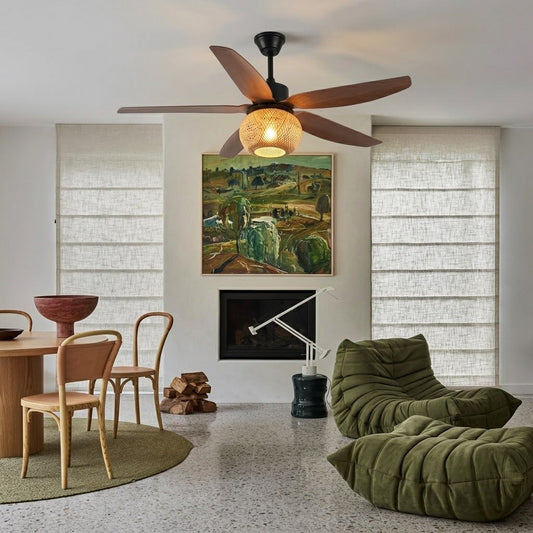 Woven Bamboo Shade Ceiling Fan Light