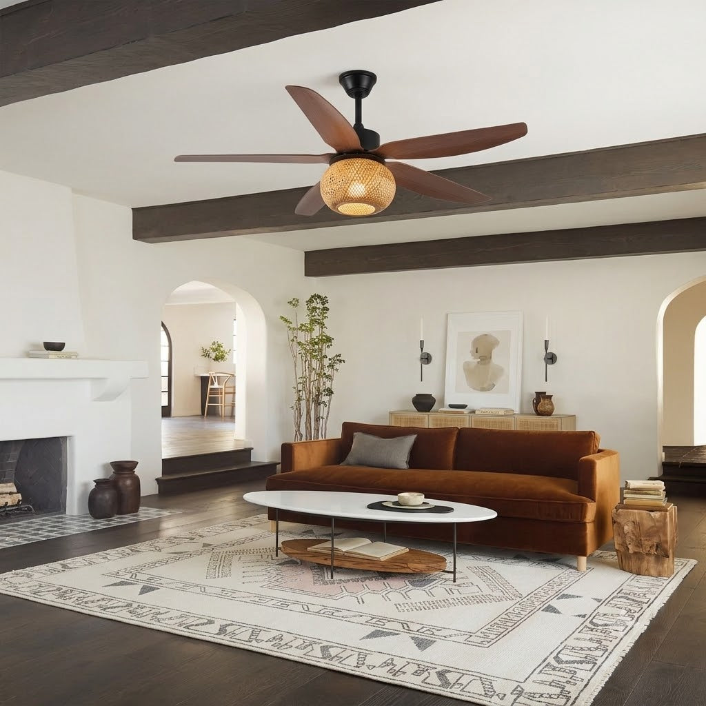 Woven Bamboo Shade Ceiling Fan Light