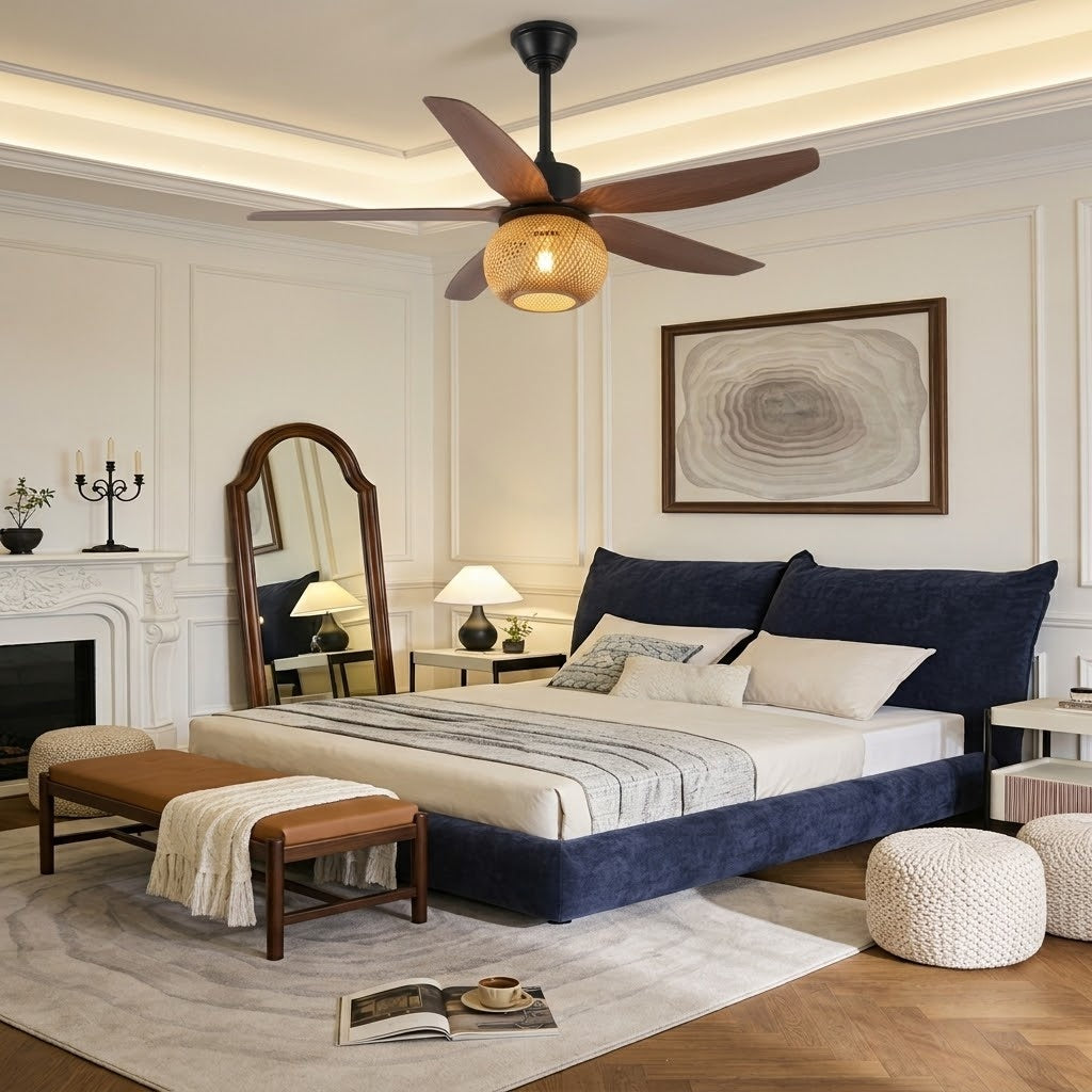 Woven Bamboo Shade Ceiling Fan Light