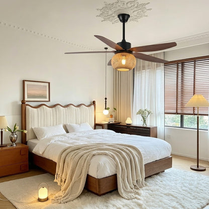 Woven Bamboo Shade Ceiling Fan Light