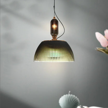 Retro Green and Brown Glass Pendant