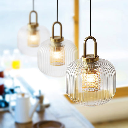 Handmade Clear Glass Brass Pendant