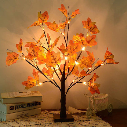 Lighted Maple and Pumpkin Autumn Tree
