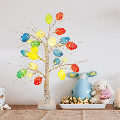 Lighted Birch Tree with Egg Ornaments