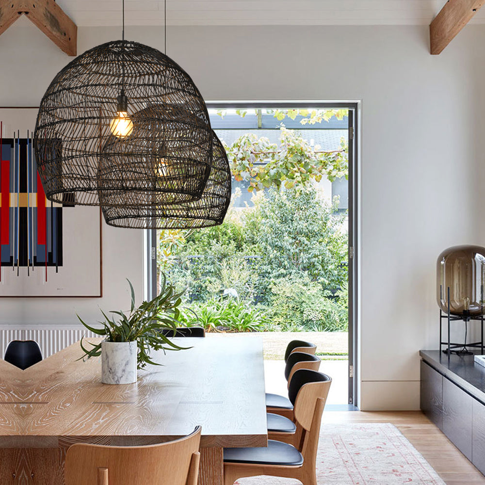 Hand-Woven Rattan Dome Pendant
