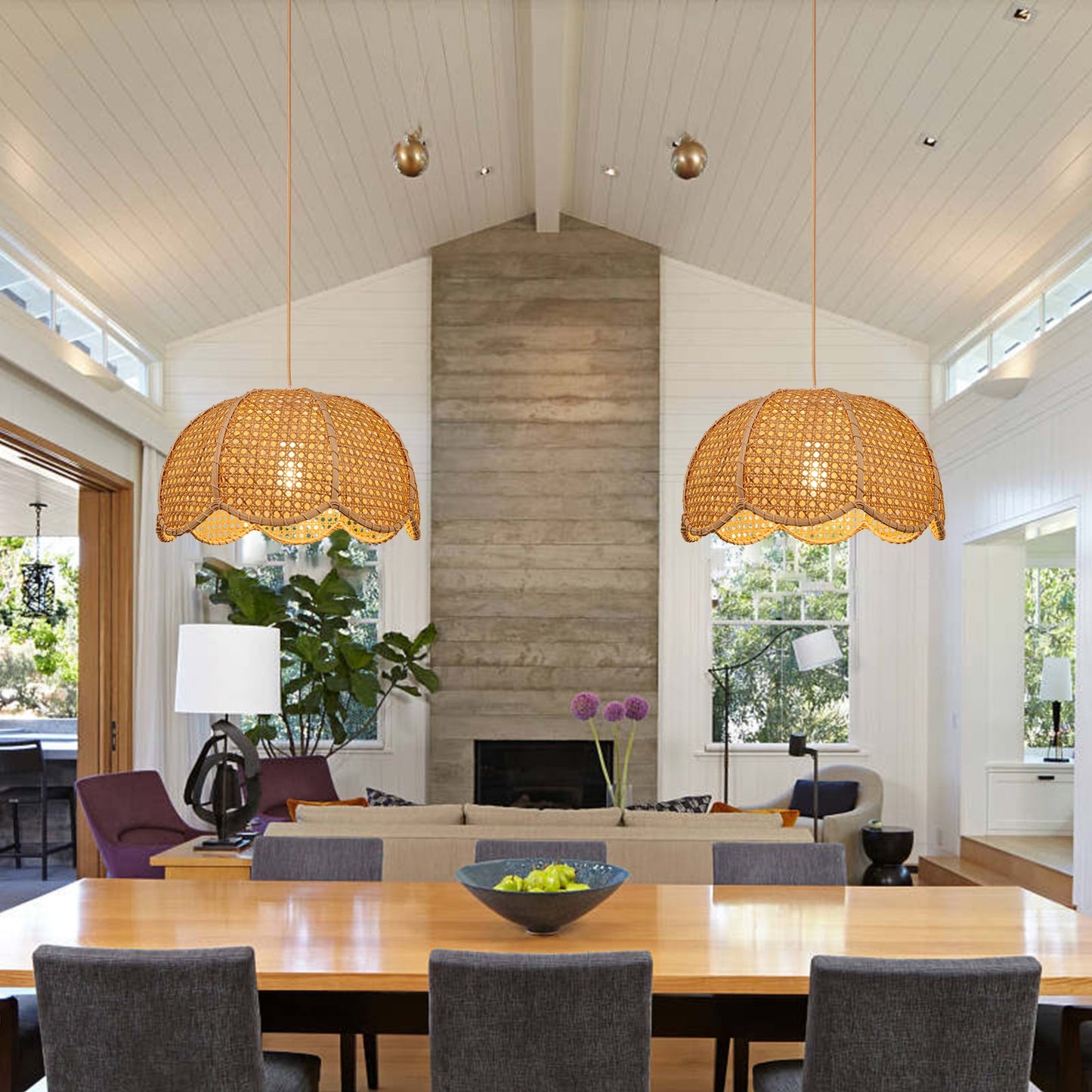 Rattan Scalloped Wavy Umbrella Dome