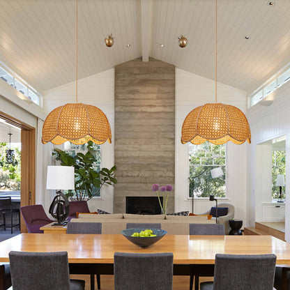 Rattan Scalloped Wavy Umbrella Dome