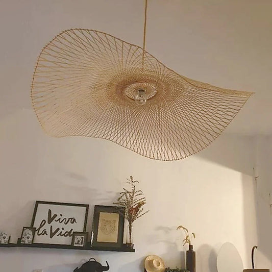 Creative Bamboo Weaving Straw Hat Shape Pendant Light-[Modern pendant lighting for bedroom and living space]-Demolights UK
