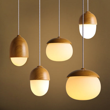 Acorn Wood-Grain Frosted Glass Pendant