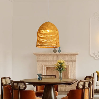 Open-Weave Straw Dome Pendant Light