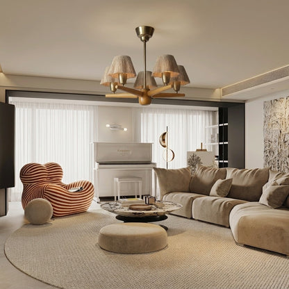 Solid Wood and Brass 5-Light Chandelier