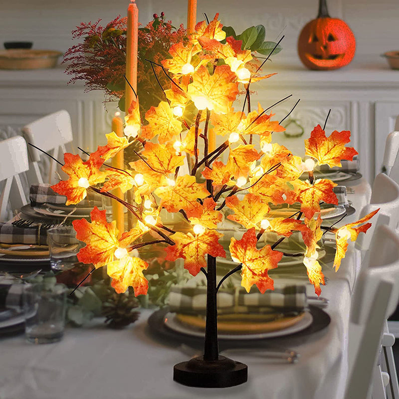 Lighted Maple and Pumpkin Autumn Tree