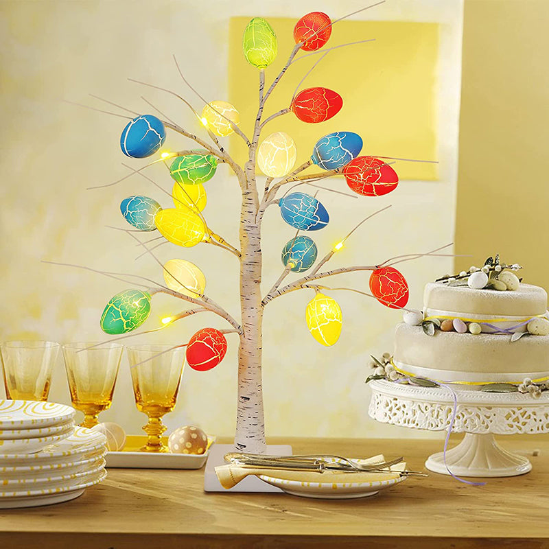 Lighted Birch Tree with Egg Ornaments
