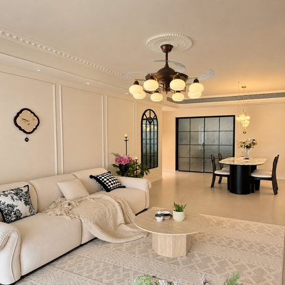 Walnut Retractable Ceiling Fan Light