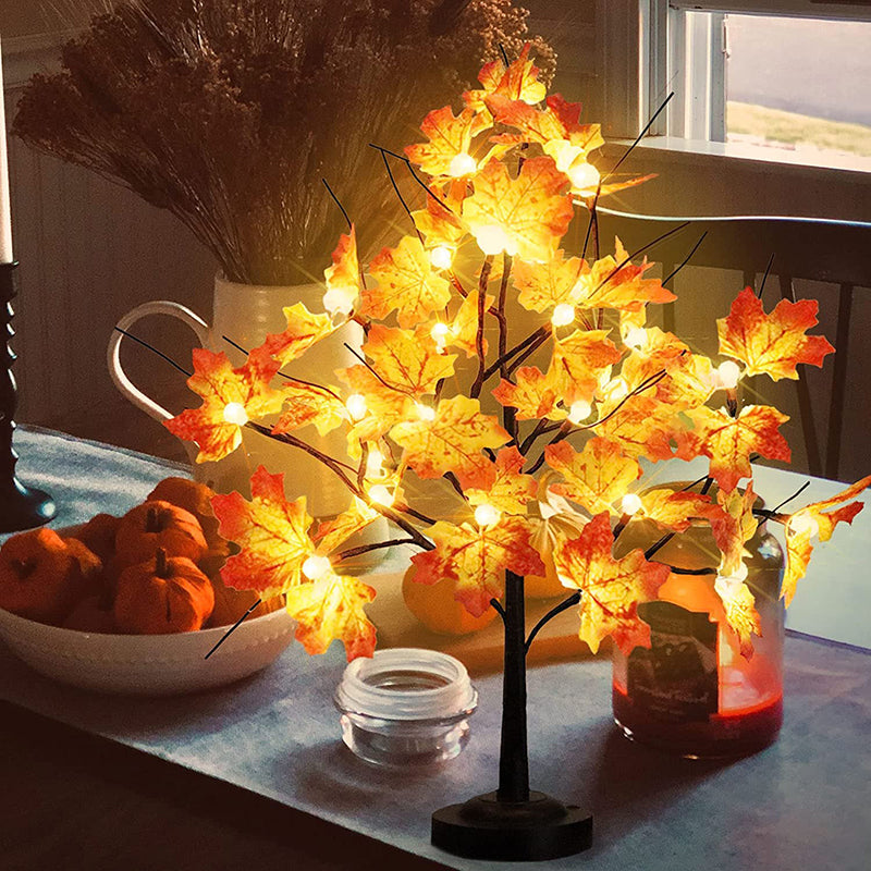 Lighted Maple and Pumpkin Autumn Tree