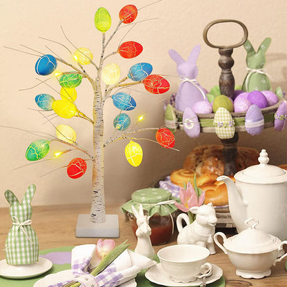 Lighted Birch Tree with Egg Ornaments
