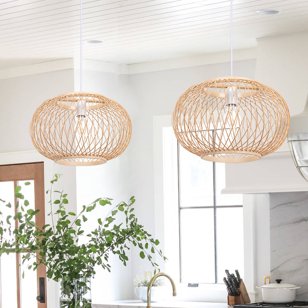 Boho Bamboo Wicker Hanging Lamp