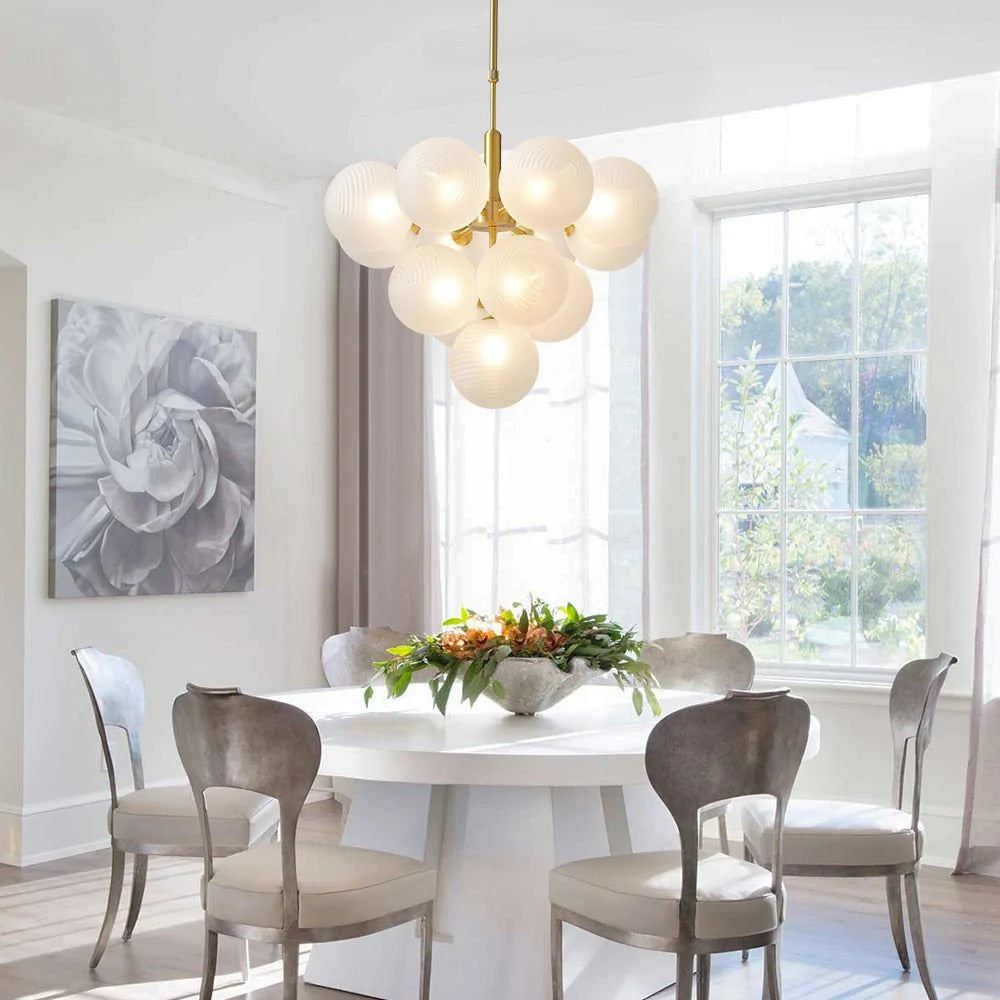 Ribbed Glass Globe Cluster Chandelier