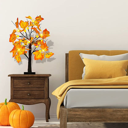 Lighted Maple and Pumpkin Autumn Tree