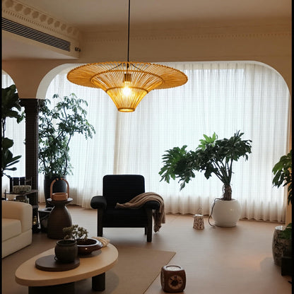 Large Rattan Wide-Brim Hat Pendant