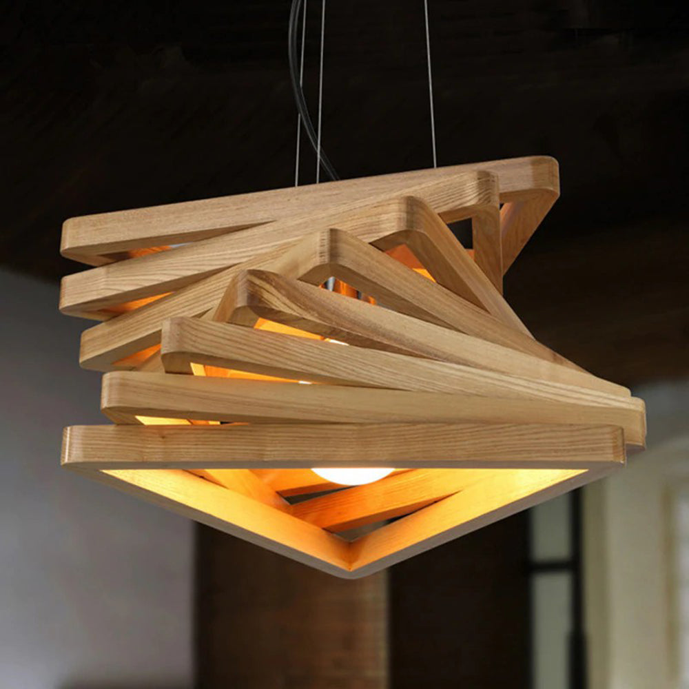 Spiral Wood Triangle Pendant Light