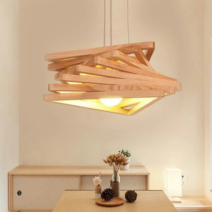 Spiral Wood Triangle Pendant Light