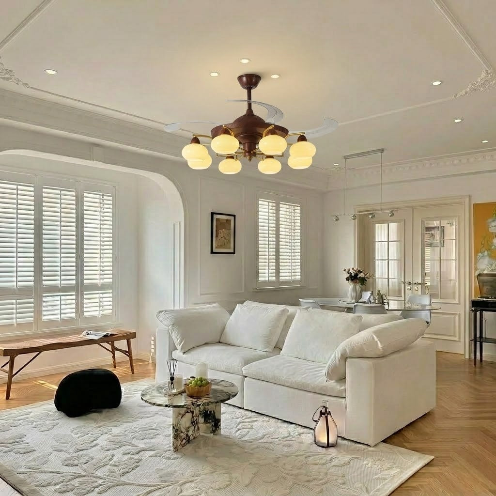 Walnut Retractable Ceiling Fan Light