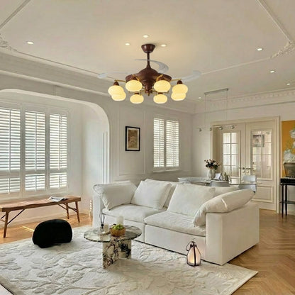 Walnut Retractable Ceiling Fan Light