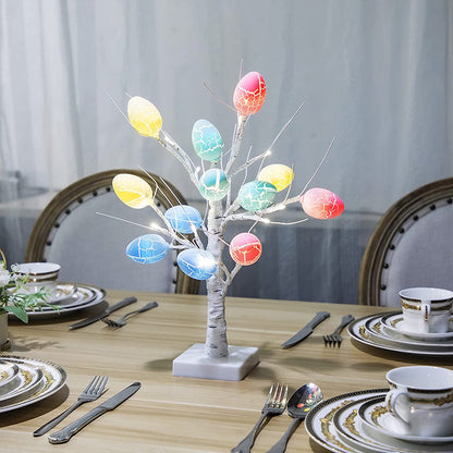 Lighted Birch Tree with Egg Ornaments