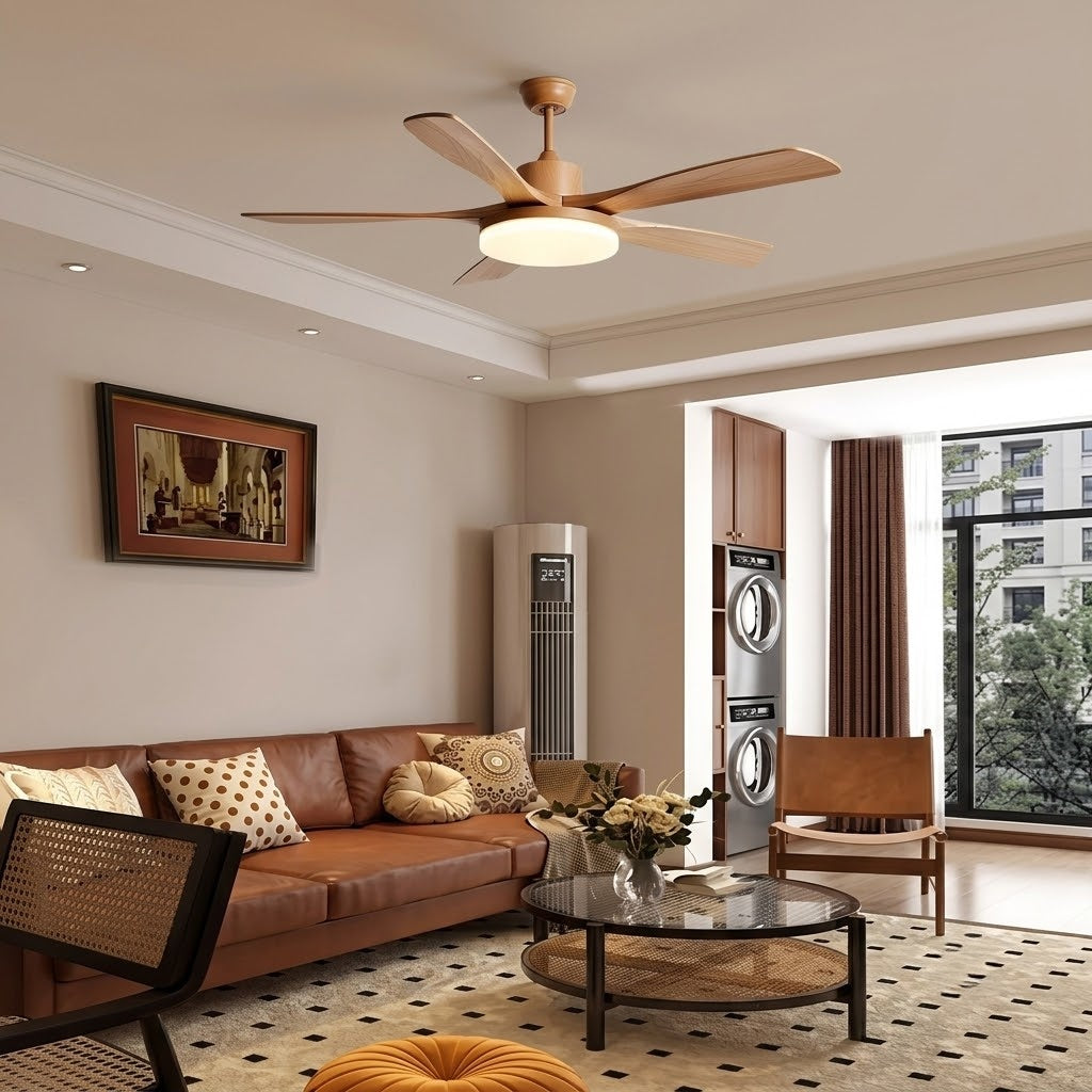 Natural Wood Finish LED Ceiling Fan