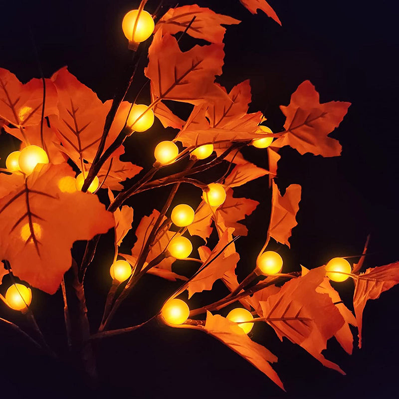 Lighted Maple and Pumpkin Autumn Tree