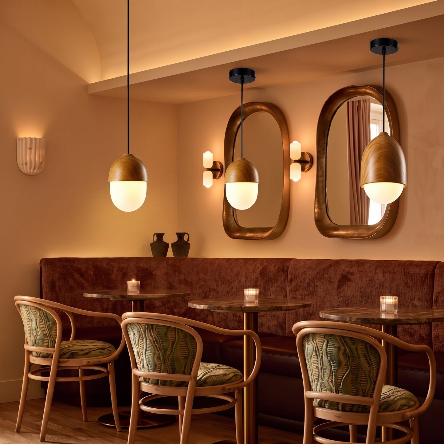 Acorn Wood-Grain Frosted Glass Pendant
