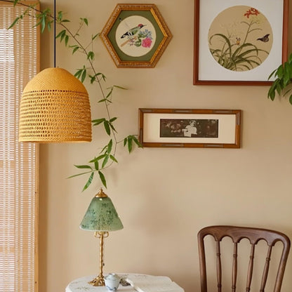 Open-Weave Straw Dome Pendant Light