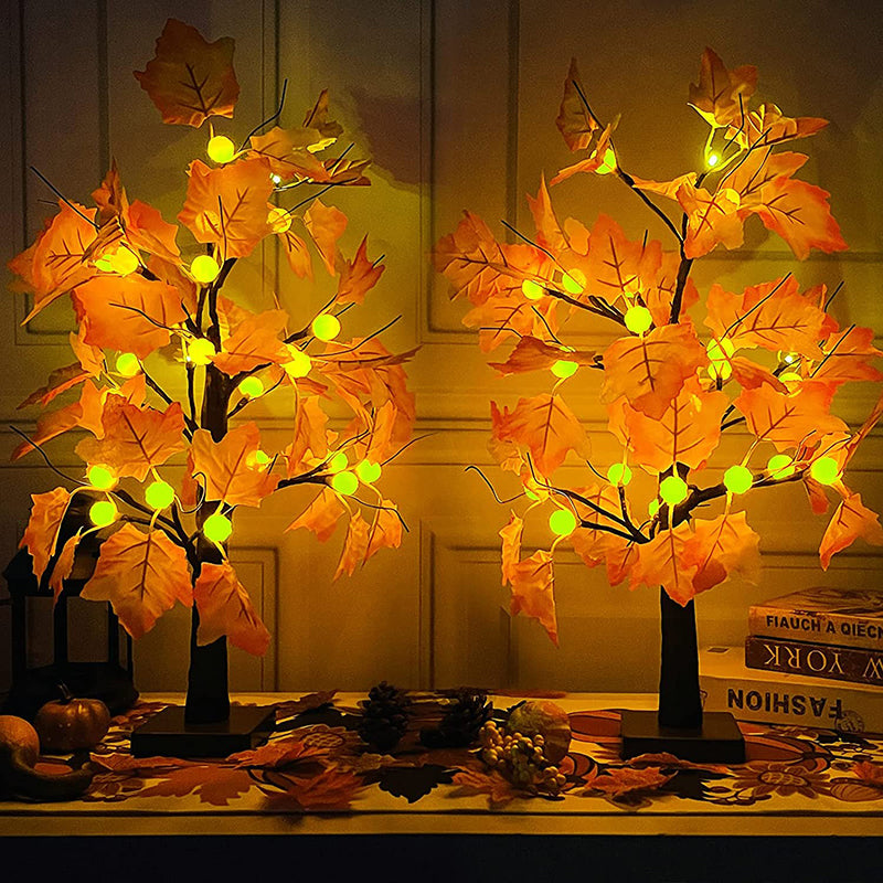 Lighted Maple and Pumpkin Autumn Tree
