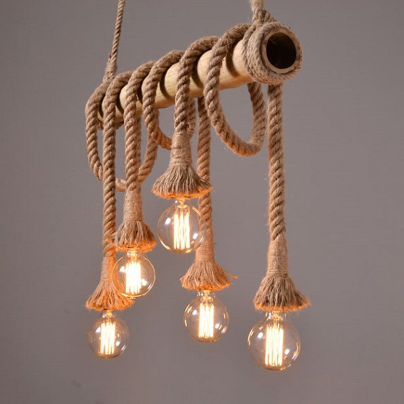 Bamboo and Hemp Rope 6-Light Chandelier