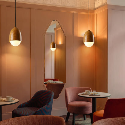 Acorn Wood-Grain Frosted Glass Pendant